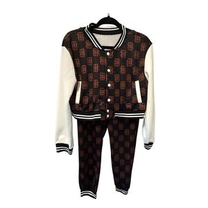 Varsity‎ Tracksuit Set Monogram Print Bomber Jacket Joggers Outfit Size M